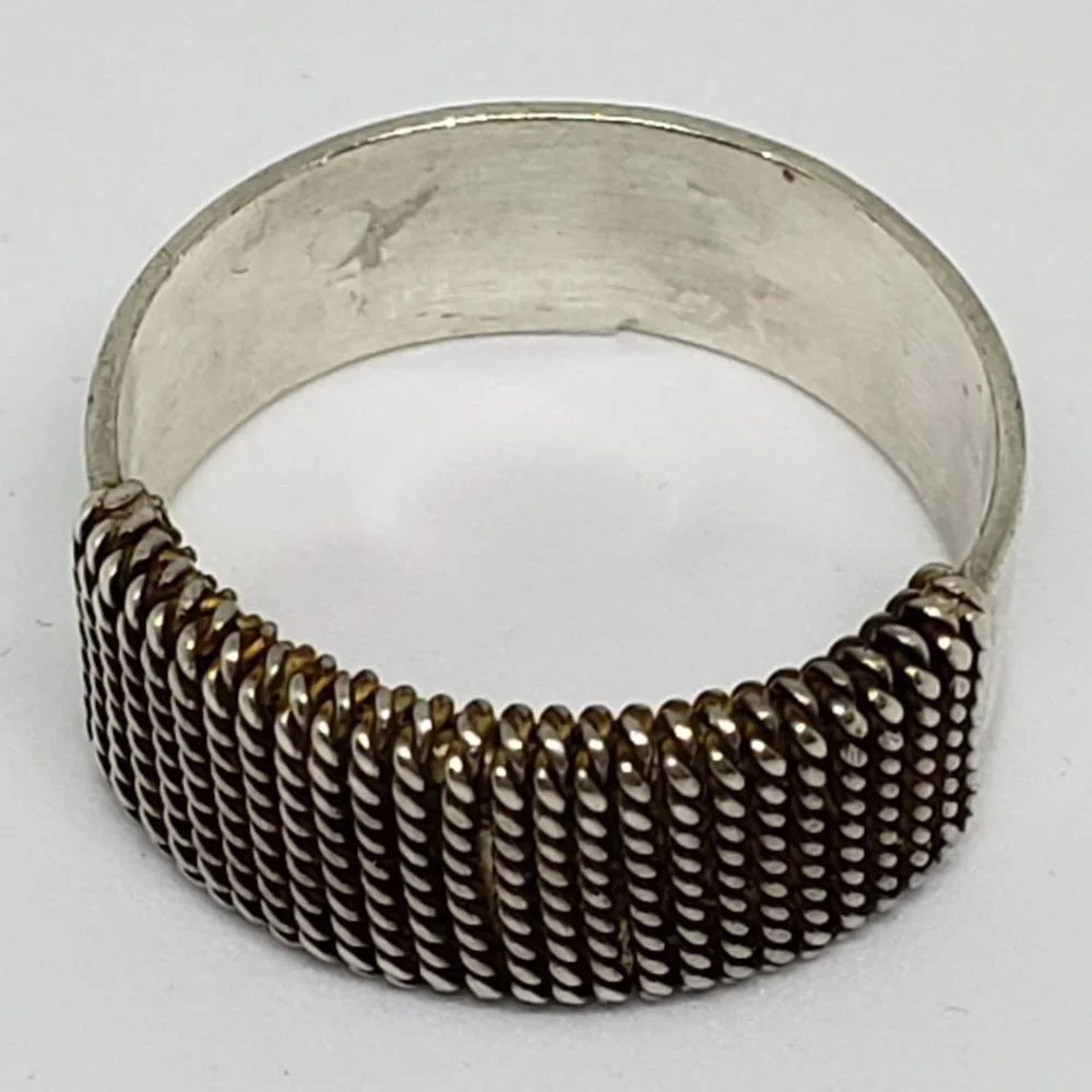 Hand Crafted Sterling Silver Wire Wrap Cigar Band Ring - Size 7.75